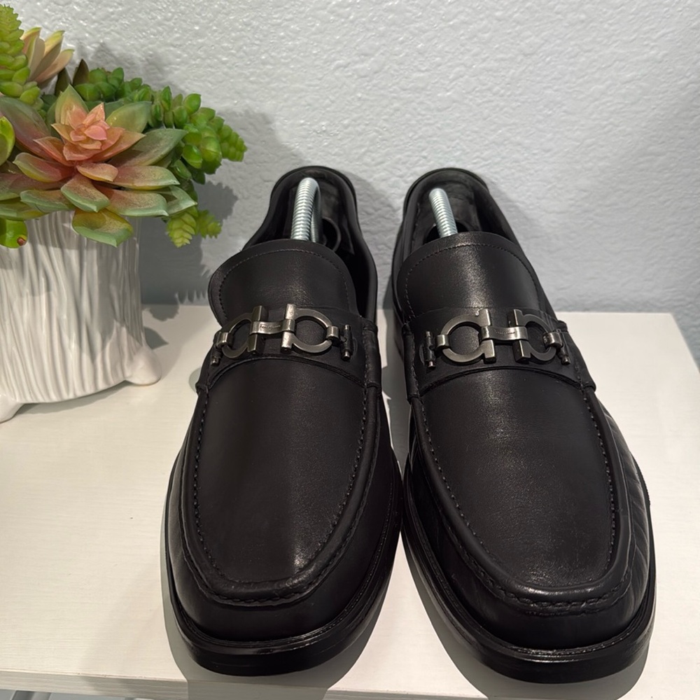 Salvatore Ferragamo Mens David Cancino Bit Loafers Shoes  Black Leather Size 9.5